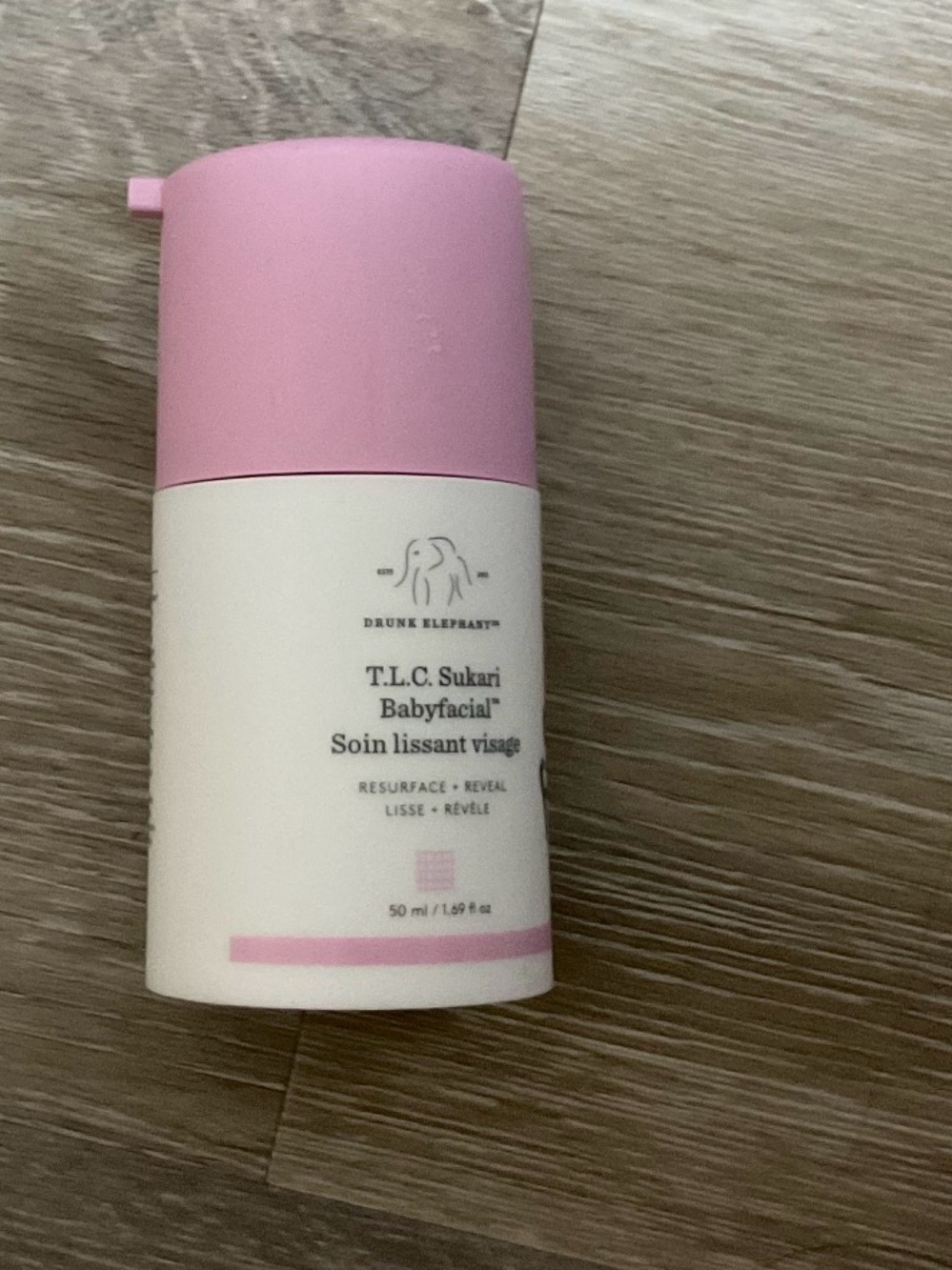 Drunk Elephant pink and cream T.L.C. Sukari Babyfacial Bottle